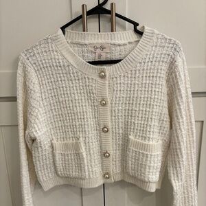 Jessica Simpson White Sweater Jacket with Pearl Buttons